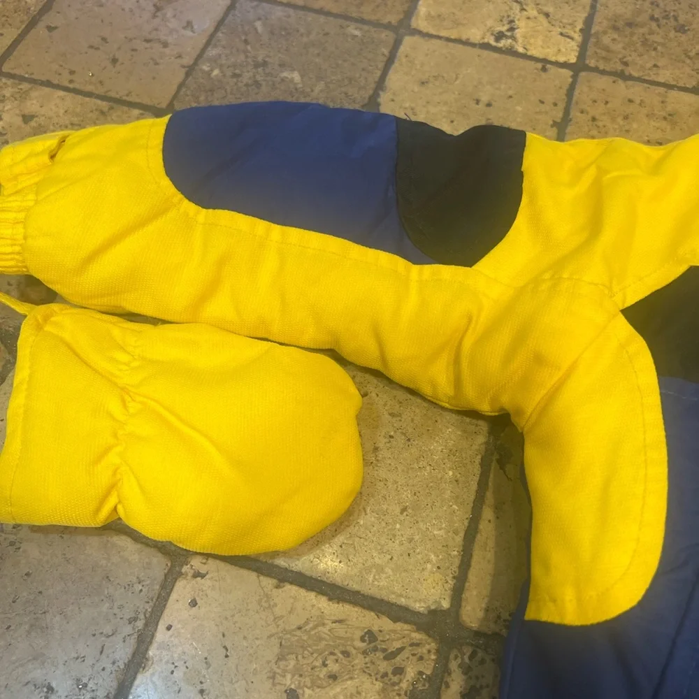 Toddler Blue & Yellow Winter Snowsuit – 24M – Warm Hooded Ski Outfit